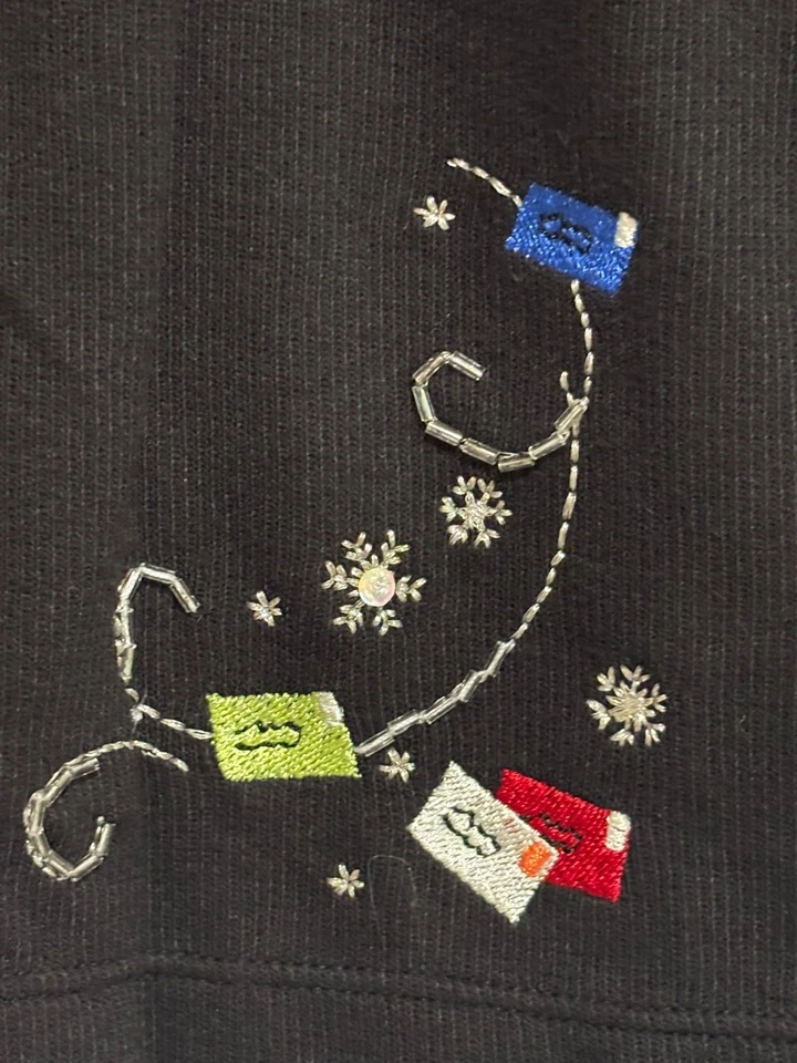 Blusa bordada festiva de Natal feminina tamanho XL Henley gola de malha - Imagem 4 de 4