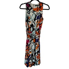 Lauren Ralph Lauren Dress Size 2 Colorful Bold Floral Print Tie Waist Jersey