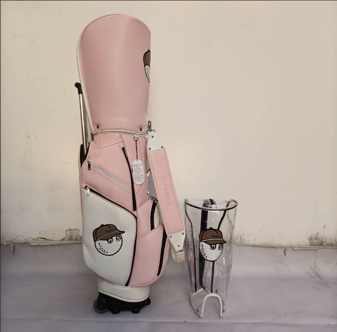 Malbon Golf Cart Bag Pink Synthetic Leather 5-way w/Hood Cover