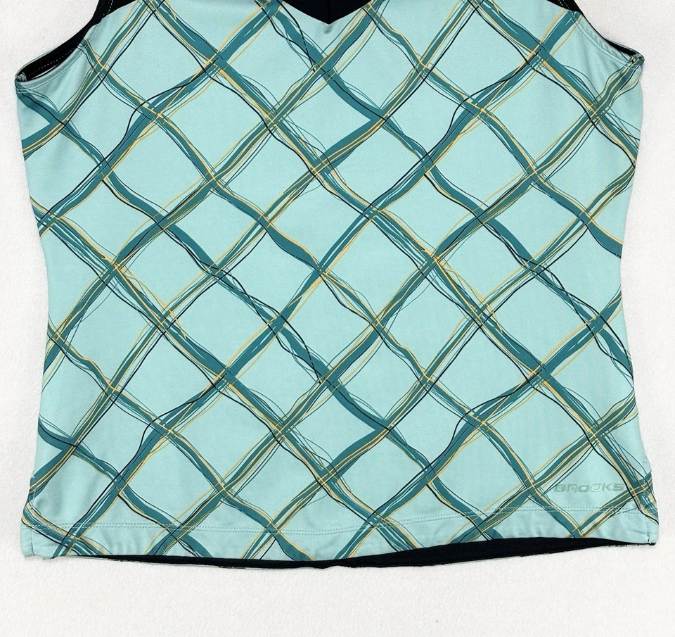 Brooks Sleeveless Performance Tank Top Women’s Medium Blue Wavy Plaid Running - Image 3 of 4
