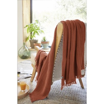 Fransendecke 130x160 cm Baumwollgaze Gaia Terracotta