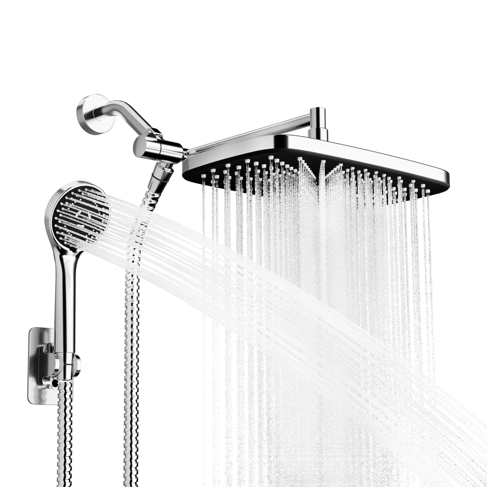 Seacity Wide Rain Shower Head With 5 Modes Handheld Showerheads, High Chrome