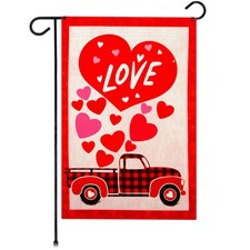 G128 Happy Valentine  s Day Love Truck Garden Flag 12x18 In Lawn Decoration
