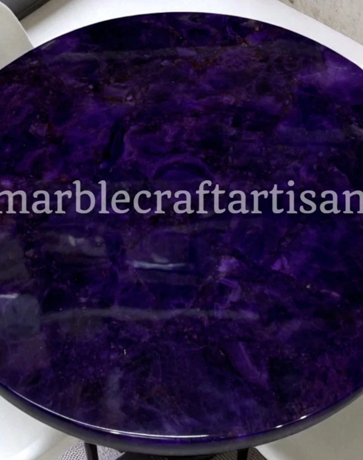 amethyst stone round console table modern art crystal gemstone sofa center decor - Image 4 of 4