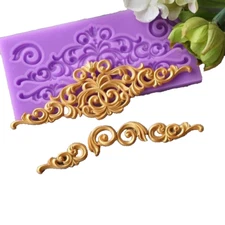 Baroque Scroll Silicone Mold Border Curlicues Fondant Relief Lace Sugarcraft