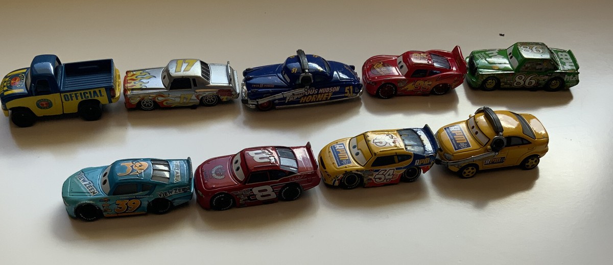 Disney Pixar Cars Lot Of 9 Hudson, Click Hicks, Lignin McQueen, 17, 39, 8, 64 Disney Pixar Cars Lot Of 9 Hudson, Click Hicks, Lignin McQueen, 17, 39, 8, 64