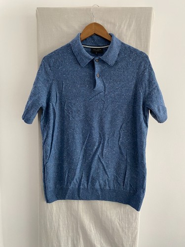 TED BAKER Poloshirt blau 30% Wolle Kurzarm Größe 3