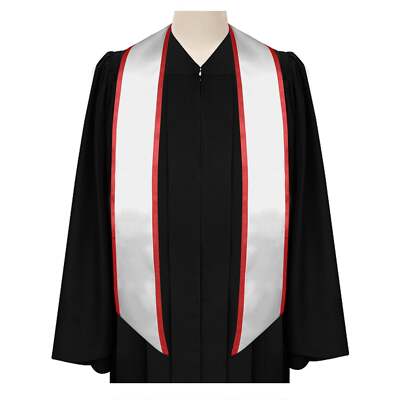 White/Red Plain Graduation Stole With Trim Color & Angled End