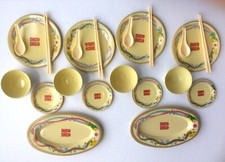 Vintage Oriental Toy Tin Dinnerware Set with Dragon Pattern