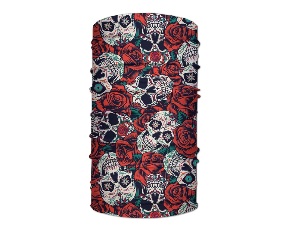 Washable Fabric Face Cover Neck Gaiter Unique Skull and Roses Design EU Made - Image 2 of 4