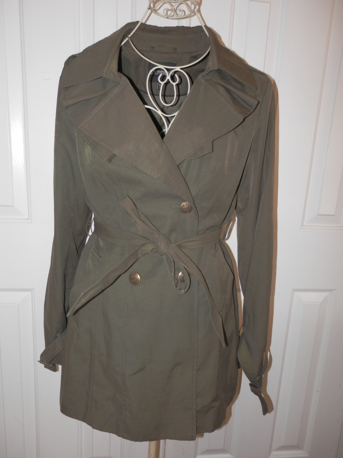 NEW women's Express Trench Coat Jacket Military Green size M eBay