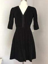 NWT CHRIS GELINAS BLACK V NECK HALF SLEEVE DRESS SIZE 4 MADE IN USA