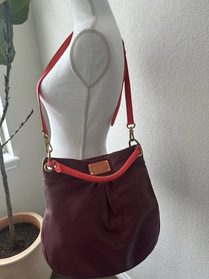 Authentic Marc by Marc Jacobs Burgundy and Neon Pink Leather Hillier Hobo Bag - Image 3 of 4