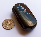 Boîte Ancienne Laque Noire Miniature Incrustation Nacre Motif Floral Vintage box