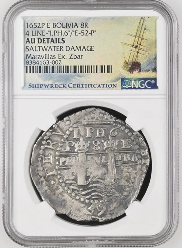 1652 Bolivia 8 Reales "1.PH.6" "E-52-P" Maravillas Shipwreck NGC AU Ex. Zbar