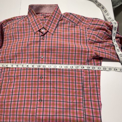 Jared Lang Button Front Shirt Large Plaid Checks 100% Cotton Pink - Picture 9 of 11