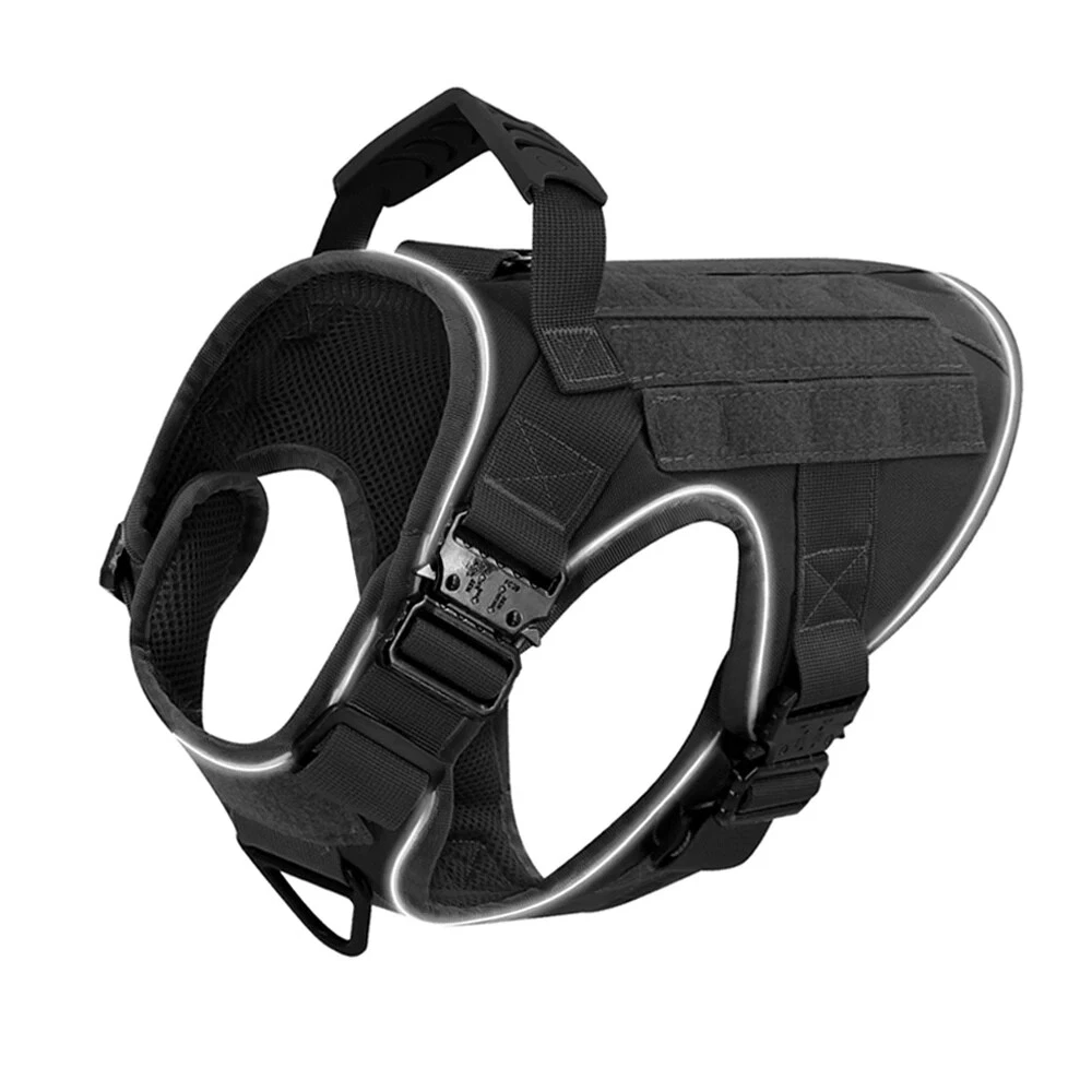 Dog Harness with 4 Metal Buckle Military Tactical Pet Training Vest Harnesses