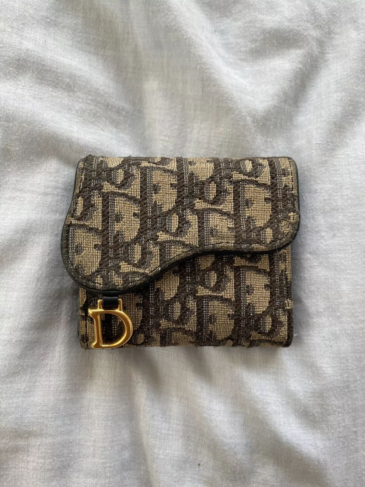 **AUTHENTIQUE** Portefeuille Christian Dior bleu à rabat selle (Dior oblique jacquard)