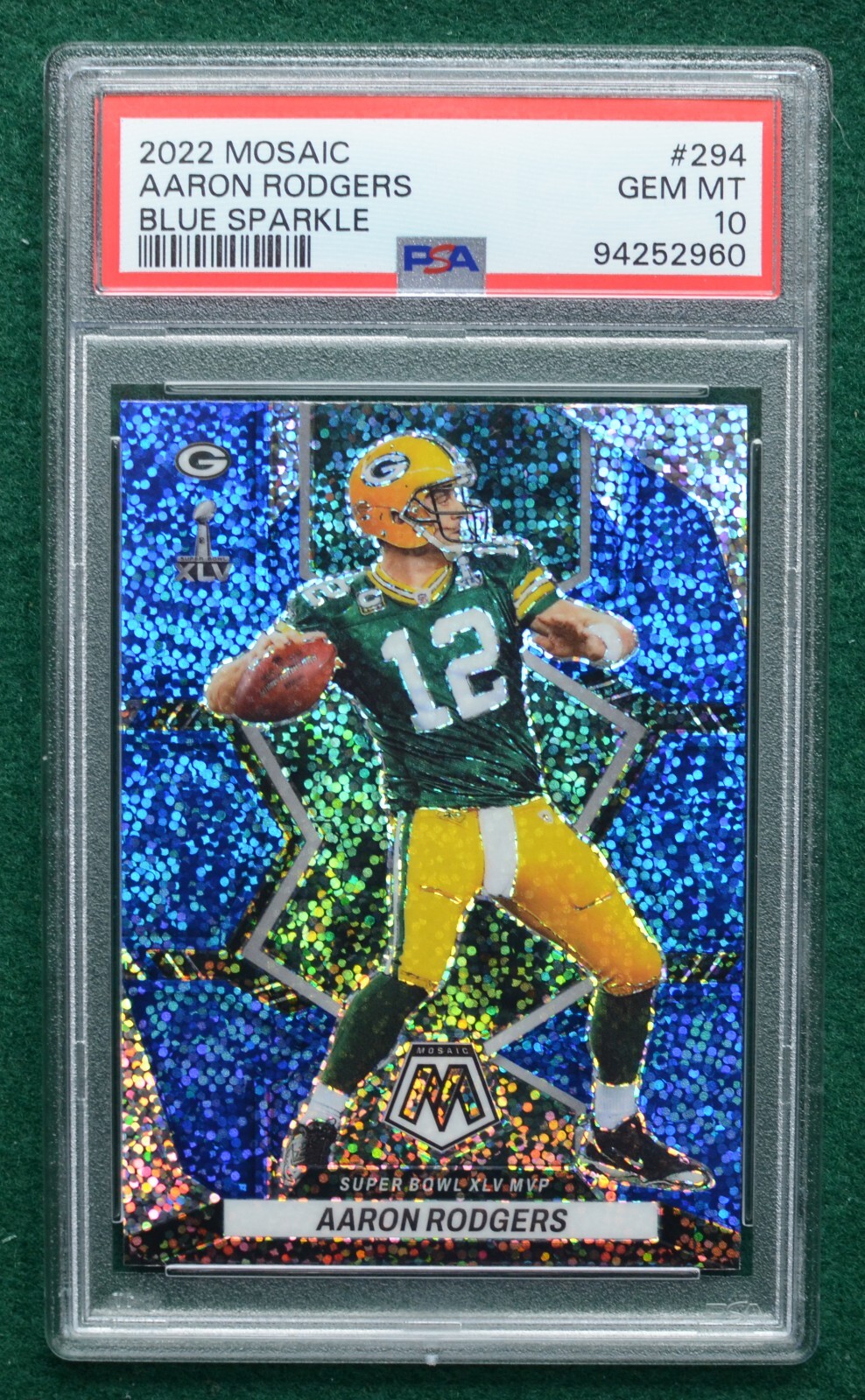 Aaron Rodgers football card PSA 10 Gem Mint  2022 Blue Sparkle Prizms RARE SSP