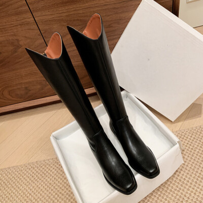Western Womens Square Toe Knee High Boots Block Heels Zipper
