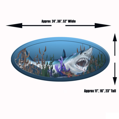 #ad SHARK DECALS Boat Toy Hauler Trailer RV Laminated Vinyl Grahic Wall Graphic oval $29.99