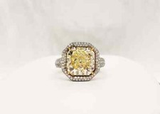 Fancy 4.52CT Vivid Yellow Asscher Cut Citrine With Pave White CZ Engagement Ring