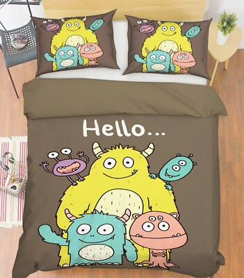 3D Yellow Monster ZHUA121 Bed Pillowcases Quilt Duvet Cover Set Queen King Zoe