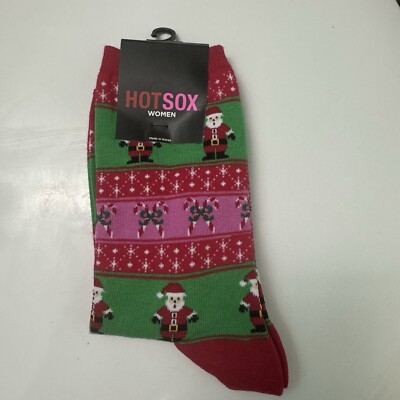 NWT Hotsox Women s Sock Size 9-11 Shoe Size 4-10.5 Santa Christmas Crew Socks