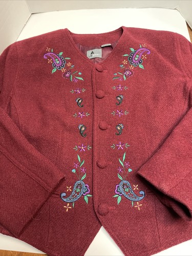 Vintage Liz wear Burgundy Blazer Jacket Floral Design Size 14 - Picture 5 of 12