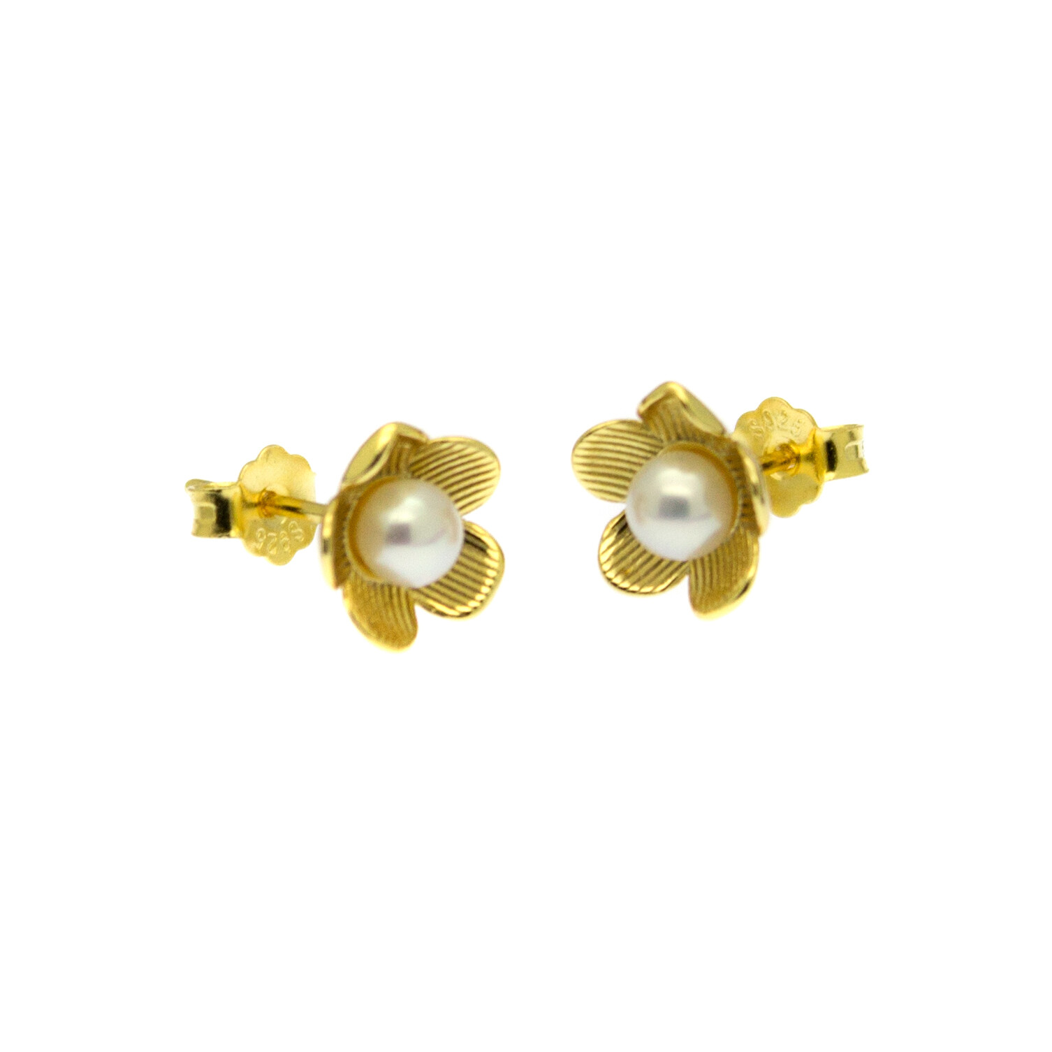 Lindos aretes con flores de perlas de oro sobre plata de ley perlas blancas de agua dulce