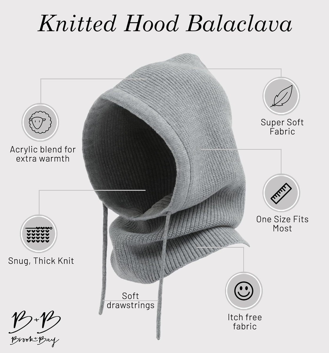 Brook + Bay Knitted Hooded Scarf w/drawstrings - Knit Balaclava