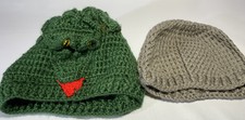 Lot of 2 Handmade Knitted Knit Beanie Hat Youth Toddler Unisex Warm Winter