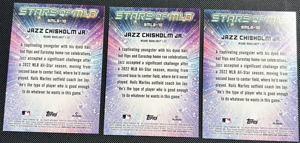 (3) 2024 Topps Series 1 Jazz Chisholm Jr. Stars Of MLB Inserts #SMLB-10 Marlins - Image 2 of 2