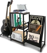 Record Player Stand Guitar Stand & Record Player Table - 3-Tier Vinyl Record Sto