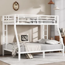 Metal Bed Frame Twin over Full Bunk Bed for Teens and Adults Bedroom White Bed