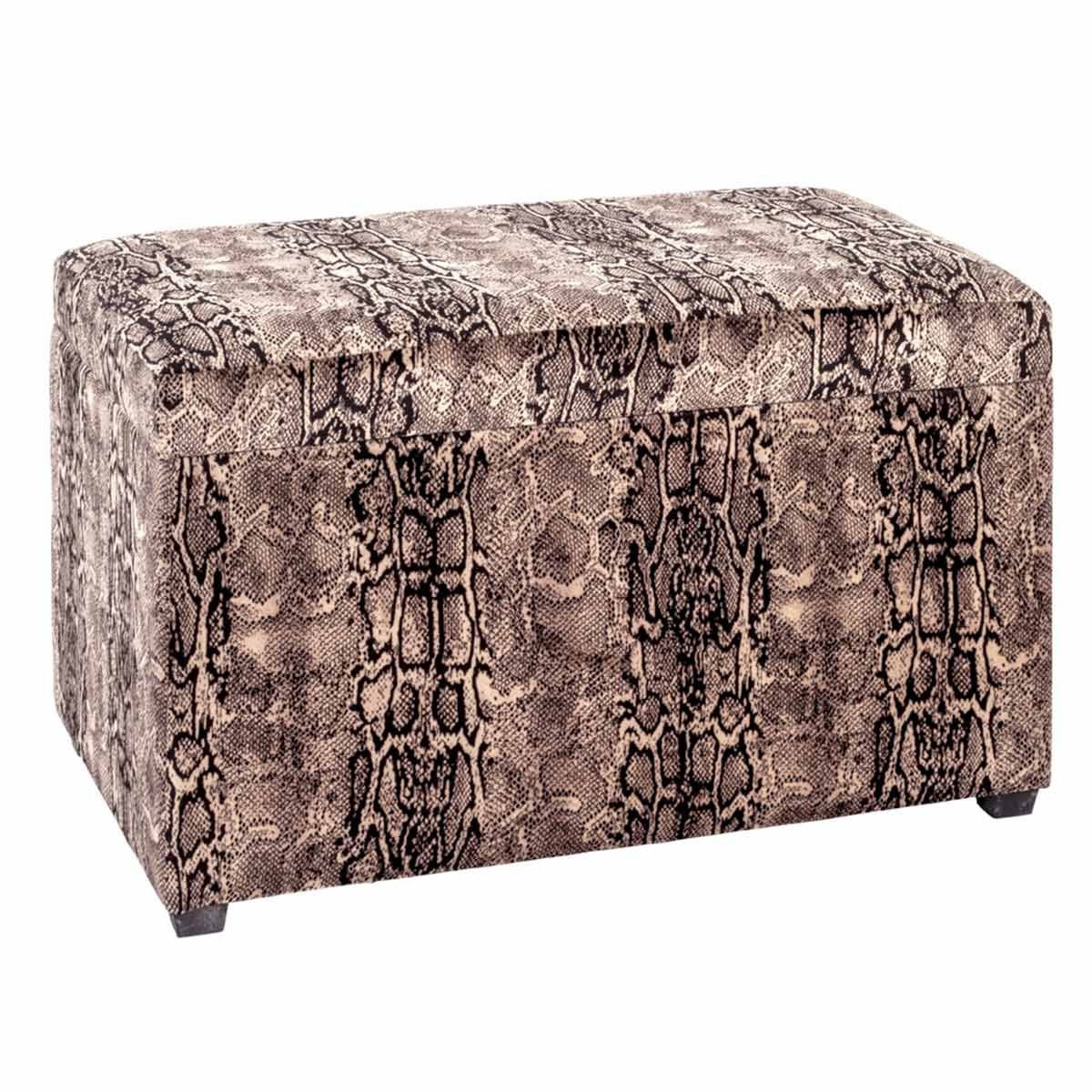 Coffre de rangement motif serpent 65cm marron en similicuir pour salon