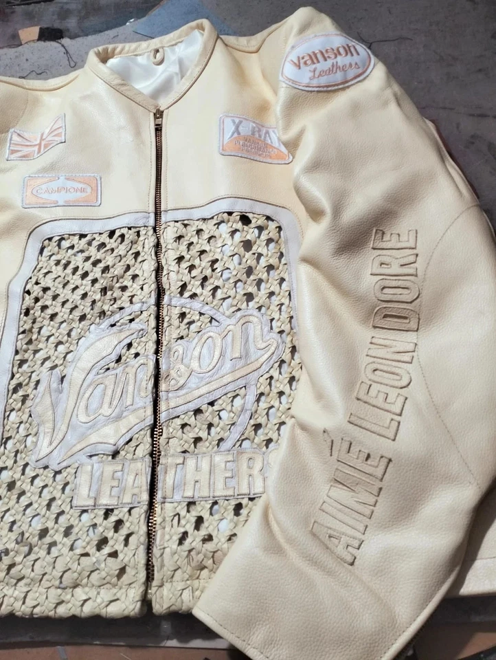 Rare Vanson Leathers X-Ray Campione Handwoven Beige Leather Jacket Motorcycle Ra - Image 4 of 4