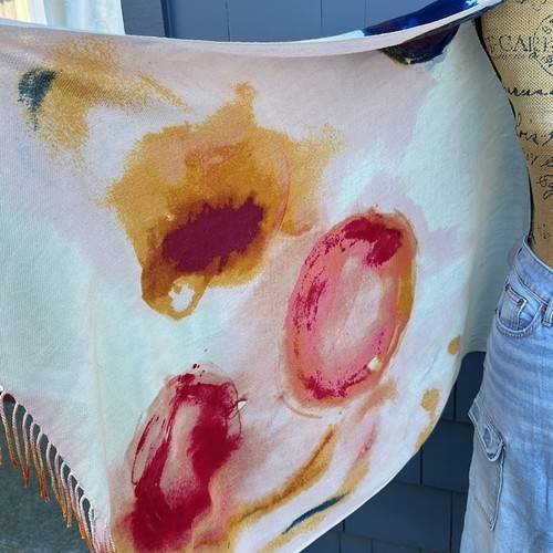 Kaschmirmischung, Abstrakt, Kunst, Schal, Blau, Rot und Hellrosa Drapierung Halstuch - Bild 2 von 8