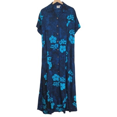 green emerald velvet dress Escape Blue Malia Hawaiian Tea-Length Dress M / Blue main image 0