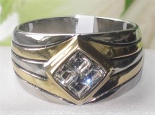 Mens cz ring gold stainless steel two tone square princess cut all sizes 1610