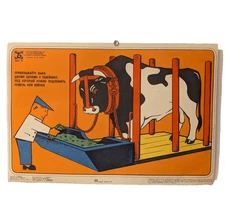 Cow Farm - Tie the bull with two chains ! - Safety Poster 1981 Soviet Original