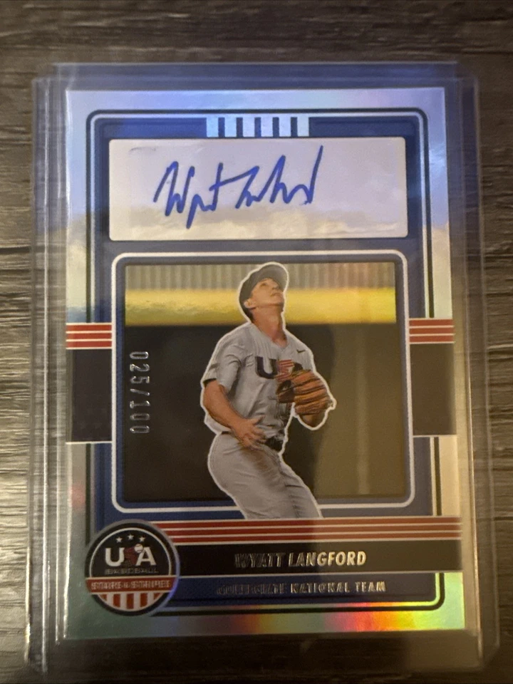 2023 USA Stars & Stripes Signatures Foil Wyatt Langford COLLEGIATE TEAM AUTO/100 - Image 2 of 4