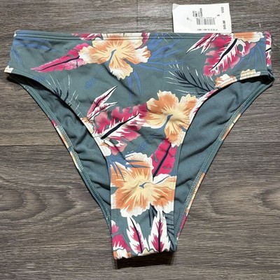 Roxy Tropical High Waist High Cut Bikini Bottoms Small Floral Swimwear Green