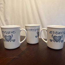 VTG Corelle Country Blue Heart Corning Ware Mugs - Lot of 3