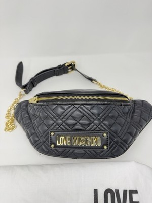 Love Moschino Black Quilted Belt Bag Waist Crossbody Gold Chain Dust Bag