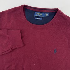 Polo Ralph Lauren Sweater Mens Large Burgundy Pima Cotton Textured Crewneck Logo