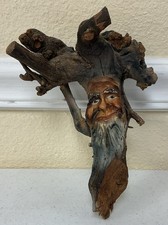 ESCULTURA DE MADERA TALLADA A MANO CARA ANCIANO CON BARBA COLGANTE DE PARED, ENVÍO GRATUITO