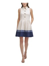 VINCE CAMUTO Womens Beige Cotton Sleeveless Above The Knee Fit + Flare Dress 14