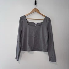ANRABESS Square Neck Gray Long Sleeve Cropped Active Yoga Top Size XL