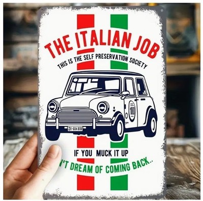 The Italian Job Car Gold Movie Inspired White Mini Metal Plaque 20 x 30 cm